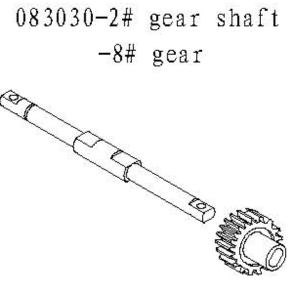 083030 - 2# gear shaft - 8# gear 1sæt