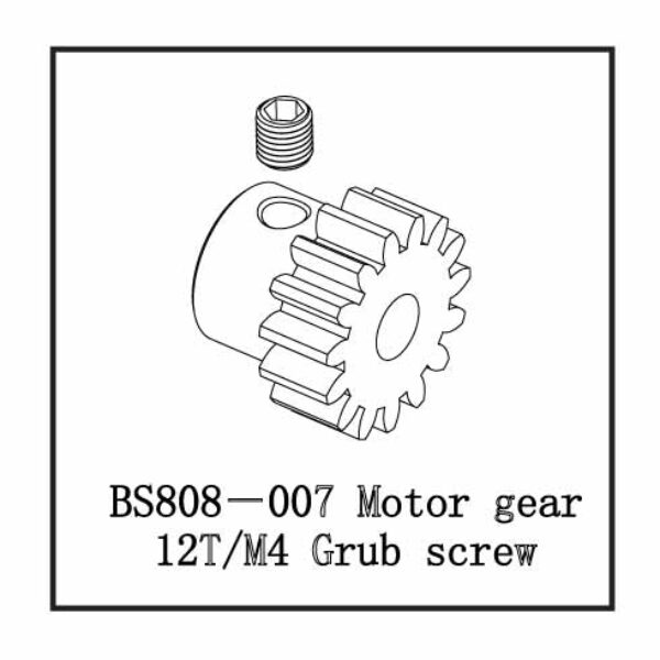 BS808-007 - MOTOR GEAR 12T/M4 GRUB SCREW